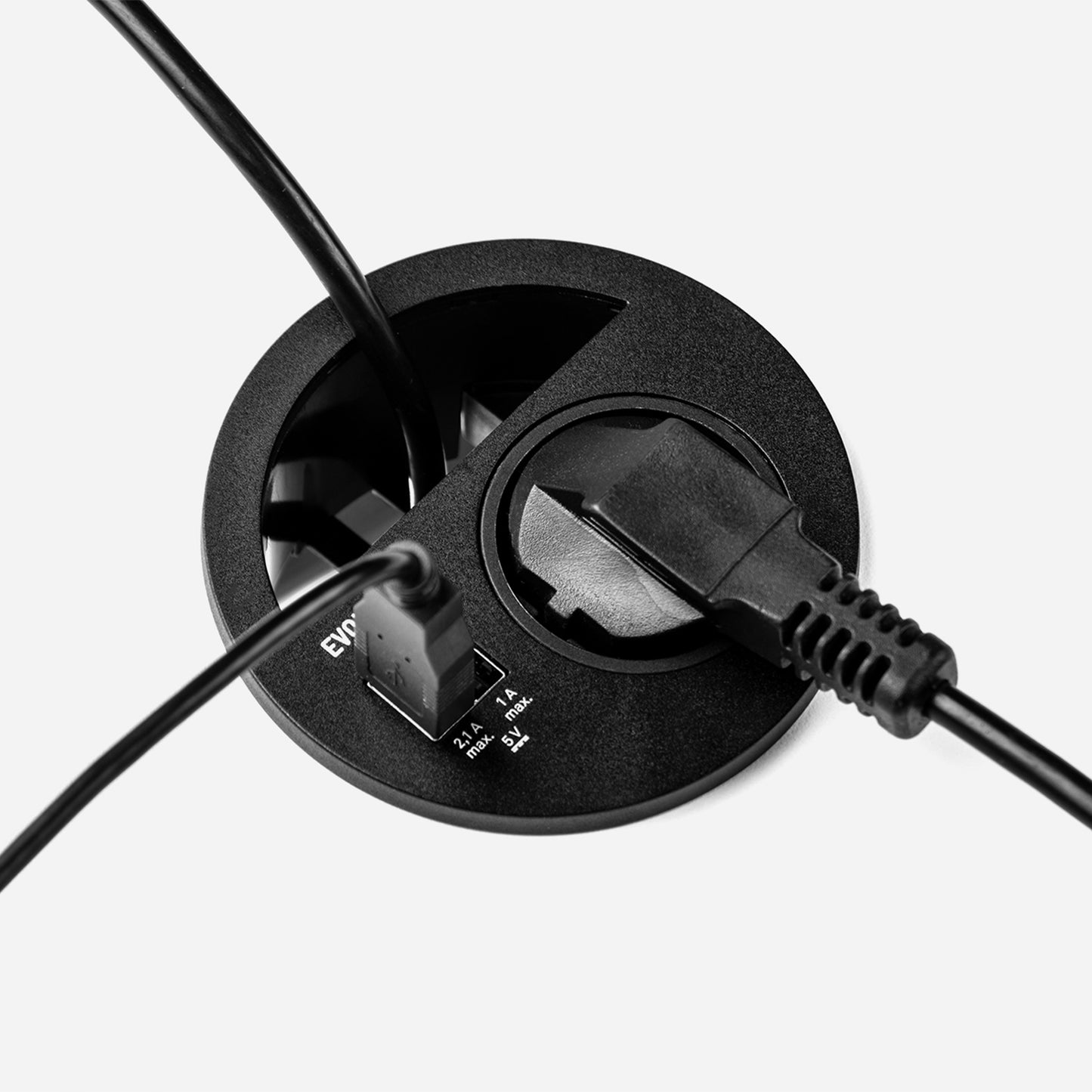 Emuca Multiconnettore Circle 80, diametro 80 mm, 1 x presa Schuko, 1 USB Tipo A, 1 USB Tipo C, Tecnoplastica, Verniciato nero