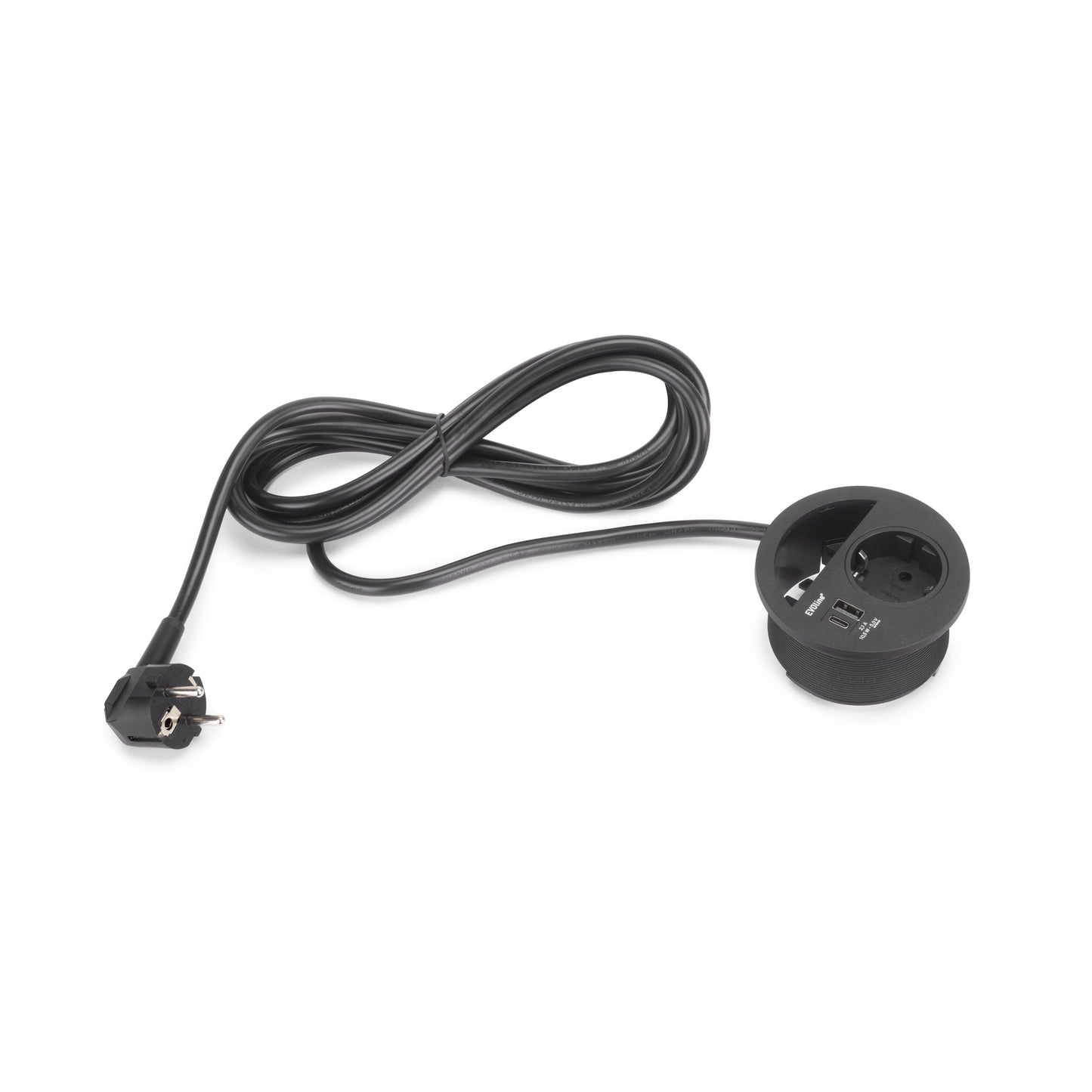 Emuca Multiconnettore Circle 80, diametro 80 mm, 1 x presa Schuko, 1 USB Tipo A, 1 USB Tipo C, Tecnoplastica, Verniciato nero