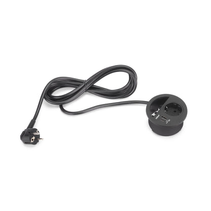 Emuca Multiconnettore Circle 80, diametro 80 mm, 1 x presa Schuko, 1 USB Tipo A, 1 USB Tipo C, Tecnoplastica, Verniciato nero