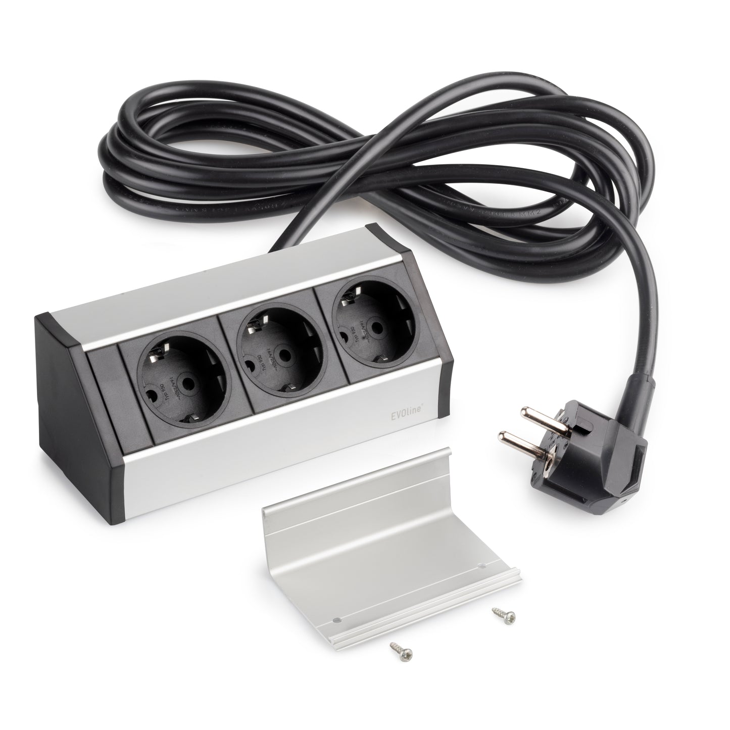 Emuca Multiconnettore da superficie Dock V , 3 prese Schuko, Tecnoplastica e Alluminio, Anodizzato opaco