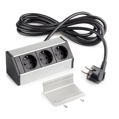 Emuca Multiconnettore da superficie Dock V , 3 prese Schuko, Tecnoplastica e Alluminio, Anodizzato opaco
