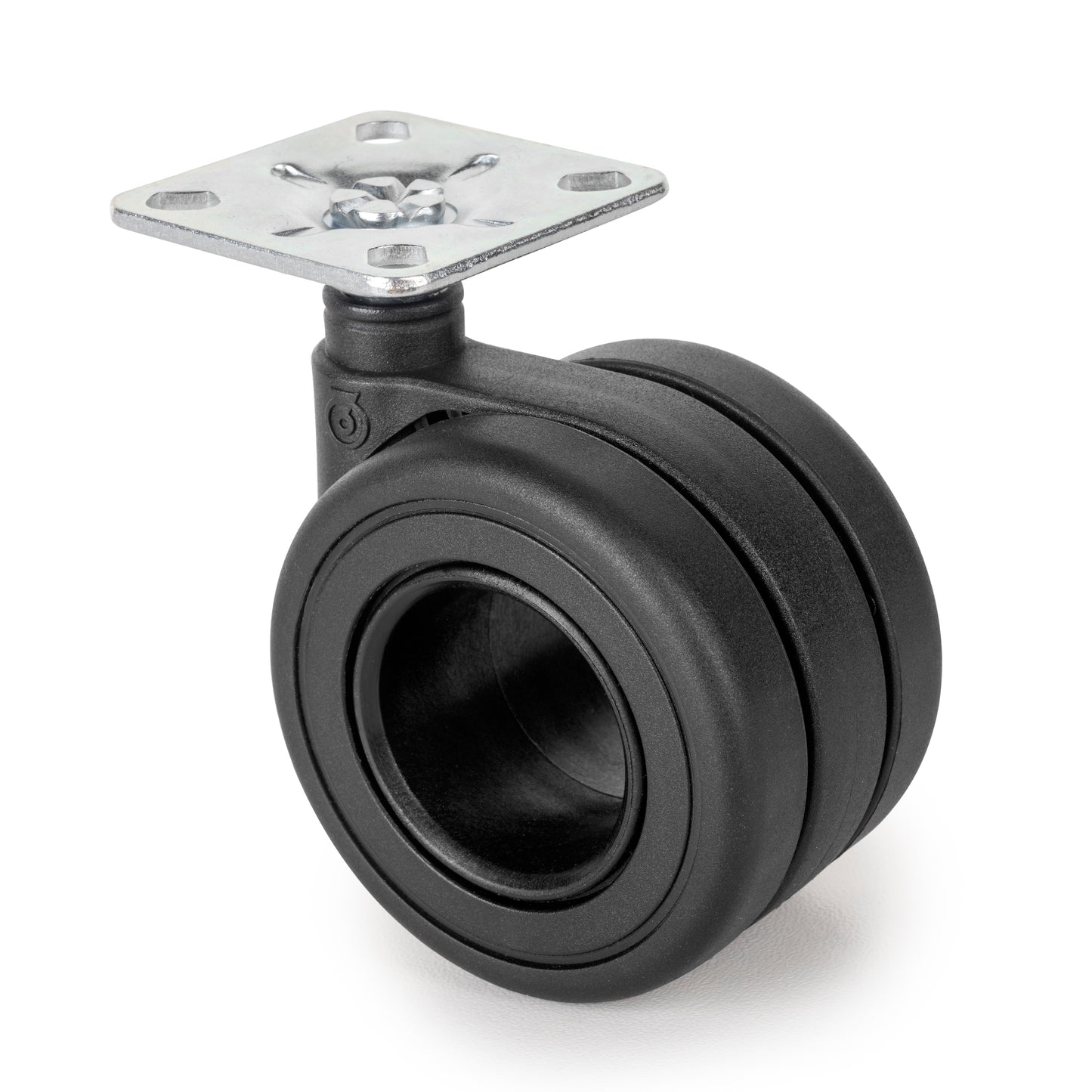 Emuca Lotto di 4 ruote Hole con piastra di montaggio, diametro 65 mm, Acciaio, Verniciato nero e Tecnoplastica