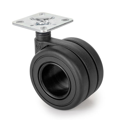 Emuca Lotto di 4 ruote Hole con piastra di montaggio, diametro 65 mm, Acciaio, Verniciato nero e Tecnoplastica
