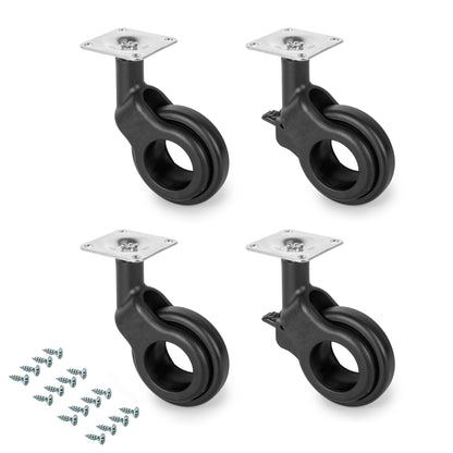 Emuca Lotto di 4 ruote Hole 2 con piastra di montaggio, diametro 60 mm, Acciaio e Tecnoplastica, Verniciato nero