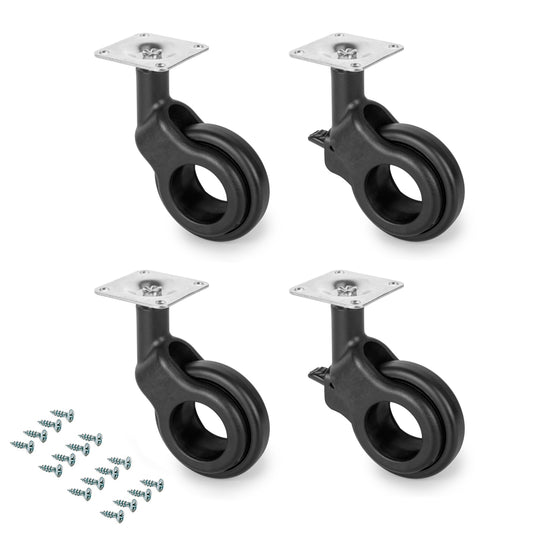 Emuca Lotto di 4 ruote Hole 2 con piastra di montaggio, diametro 60 mm, Acciaio e Tecnoplastica, Verniciato nero