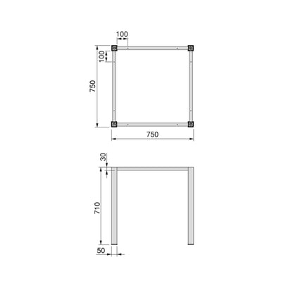 Emuca Gambe quadrate e struttura del tavolo, 50x50mm, 750x750mm, Acciaio, Verniciato nero