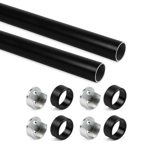 Emuca Lotto di 2 tubi appendiabiti rotondi D.28mm per armadi lunghezza 0,75m con reggitubi, Alluminio e Zama, Verniciato nero