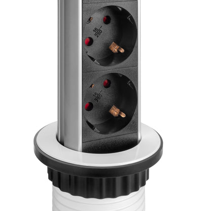 Emuca Multipresa estraibile Vertikal, 3 prese Schuko, 2 USB tipo A, Tecnoplastica e Alluminio, Verniciato bianco