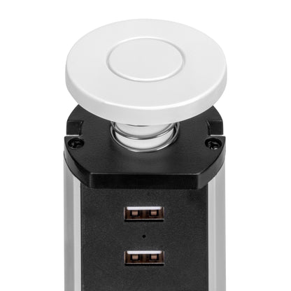 Emuca Multipresa estraibile Vertikal, 3 prese Schuko, 2 USB tipo A, Tecnoplastica e Alluminio, Verniciato bianco