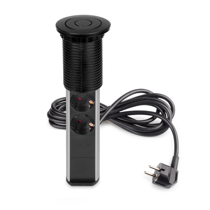 Emuca Multipresa estraibile Vertikal, 3 prese Schuko, 2 USB tipo A, Tecnoplastica e Alluminio, Verniciato nero