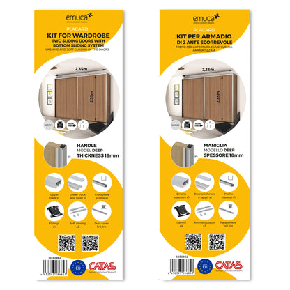 Emuca Kit di ferramenta per armadio a 2 ante e chiusura ammortizzata Placard 81, Profilo Deep, spessore 18 mm, pannelli non inclusi, Anodizzato opaco