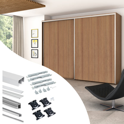 Emuca Kit di ferramenta per armadio a 2 ante e chiusura ammortizzata Placard 81, Profilo Deep, spessore 18 mm, pannelli non inclusi, Anodizzato opaco