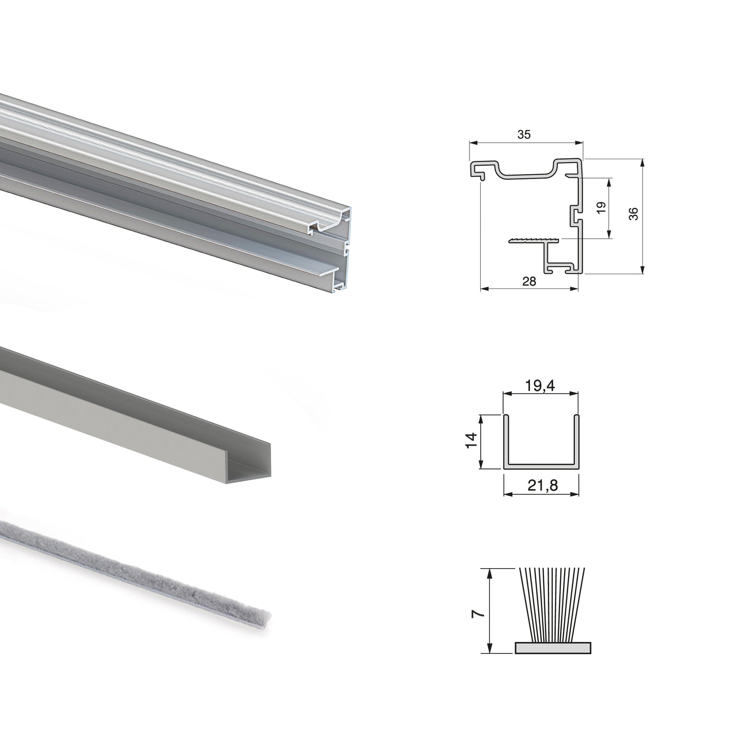 Emuca Kit di ferramenta per armadio a 2 ante e chiusura ammortizzata Placard 90, profilo Vall, spessore 19 mm, pannelli non inclusi, anodizzato opaco