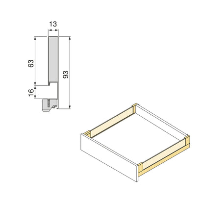 Cassetto esterno Vertex 40 kg altezza 93mm con sponde in vetro