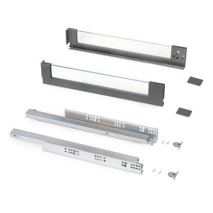Emuca cassetto esterno Vertex 40 kg con laterale in vetro 93 mm di altezza, 450 mm di profondità, Acciaio, Alluminio e Vetro, Grigio antracite