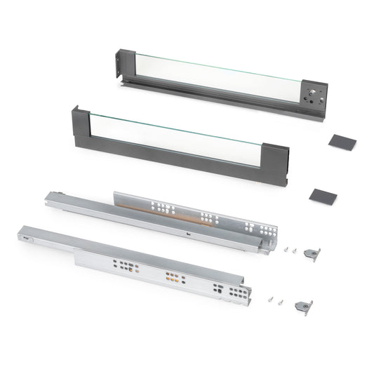 Emuca cassetto esterno Vertex 40 kg con laterale in vetro 93 mm di altezza, 450 mm di profondità, Acciaio, Alluminio e Vetro, Grigio antracite