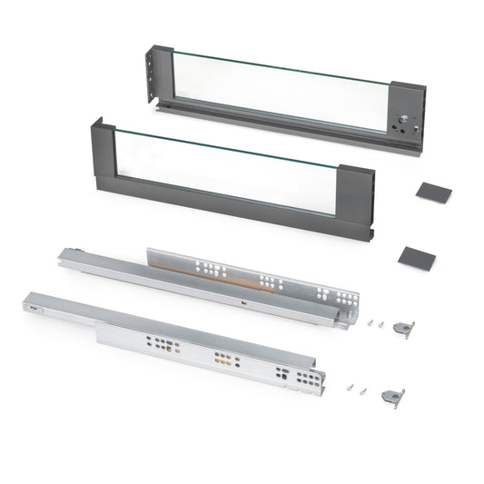 Emuca cassetto esterno Vertex 40 kg con laterale in vetro 131 mm di altezza, 500 mm di profondità, Acciaio, Alluminio e Vetro, Grigio antracite