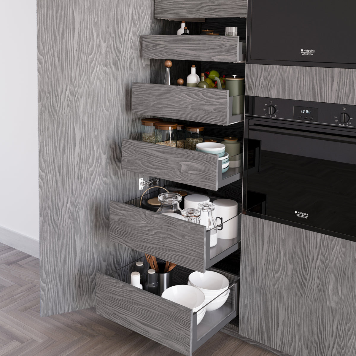 Cassetto esterno Vertex 40 kg altezza 178mm con sponde in vetro