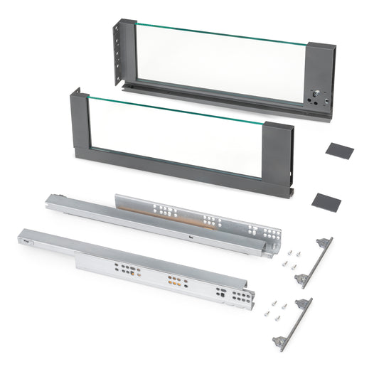 Emuca cassetto esterno Vertex 40 kg con laterale in vetro 178 mm di altezza, 500 mm di profondità, Acciaio, Alluminio e Vetro, Grigio antracite