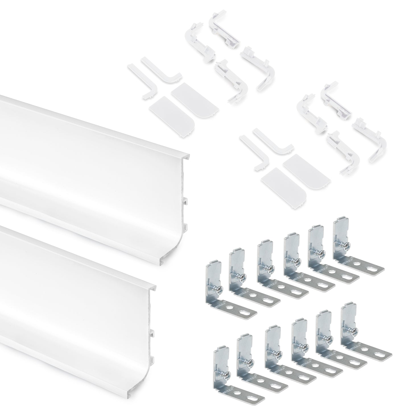 Emuca Kit di 2 profili superiori Gola per mobili da cucina, lunghezza 2,35m, con accessori, Alluminio, Verniciato bianco