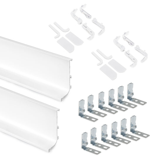 Emuca Kit di 2 profili superiori Gola per mobili da cucina, lunghezza 2,35m, con accessori, Alluminio, Verniciato bianco