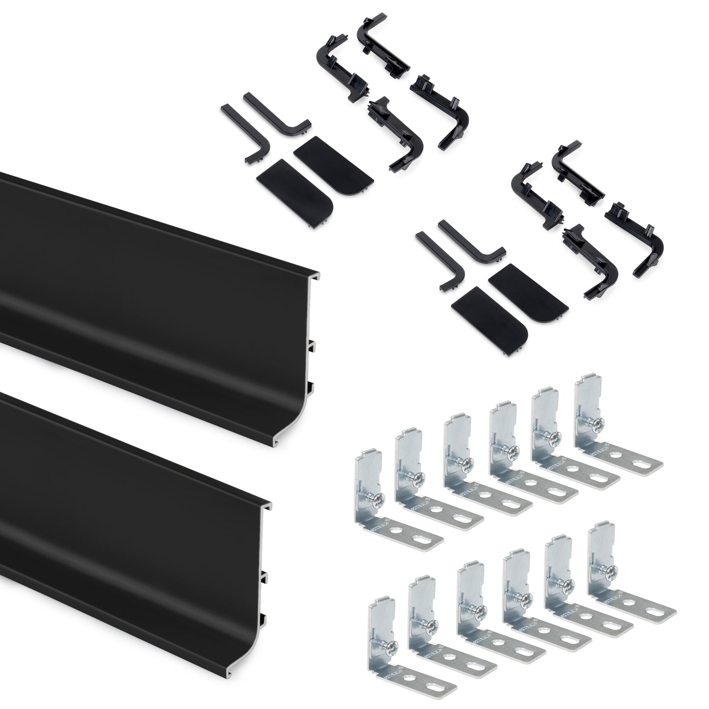 Emuca Kit di 2 profili superiori Gola per mobili da cucina, lunghezza 2,35m, con accessori, Alluminio, Verniciato nero