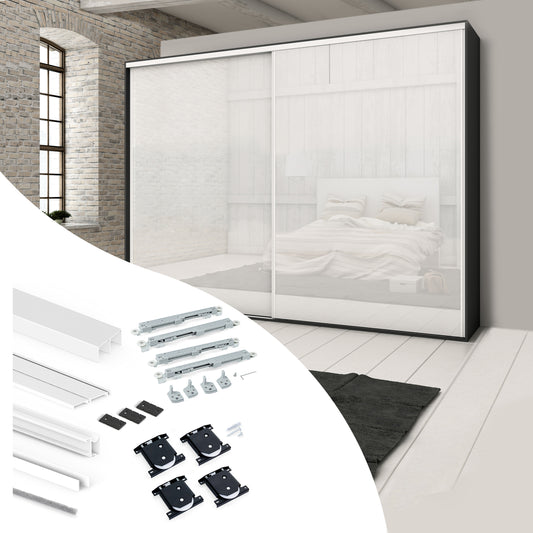 Emuca Kit di ferramenta per armadio a 2 ante e chiusura ammortizzata Placard 74, profilo Wave, spessore 16 mm, pannelli non inclusi, Verniciato bianco