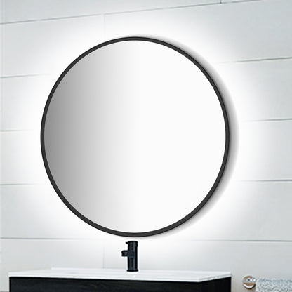 Emuca Specchio da bagno Zeus con Illuminazione LED decorativa e cornice nera, diametro 80 cm, AC 230V 50Hz, 12W, Alluminio e Vetro