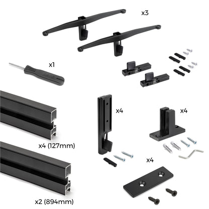 Emuca Kit per la realizzazione di una composizione modulare Zero con ferramenta per il montaggio a parete, Alluminio e Zama, Verniciato nero testurizzato