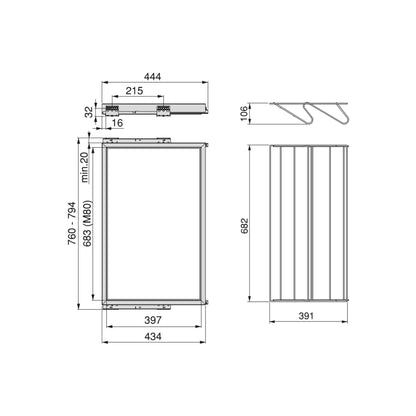 Emuca Kit di porta scarpe in metallo e telaio con guide a chiusura ammortizzata per armadio, regolabile, modulo 800 mm, Grigio pietra