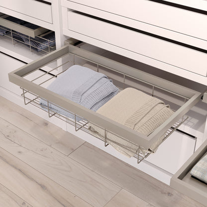 Emuca Kit di cestello in filo e telaio a scorrimento con chiusura ammortizzata per armadio, regolabile, modulo 600 mm, Grigio pietra