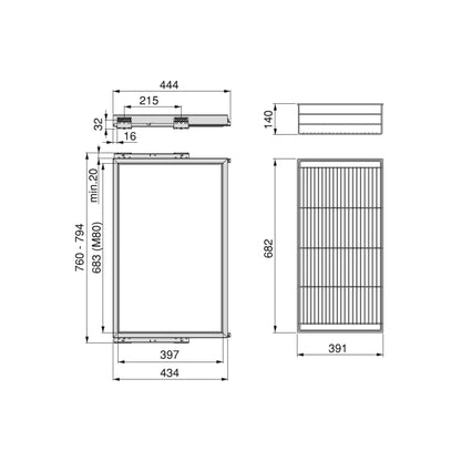 Emuca Kit di cestello in filo e telaio a scorrimento con chiusura ammortizzata per armadio, regolabile, modulo 800 mm, Grigio pietra