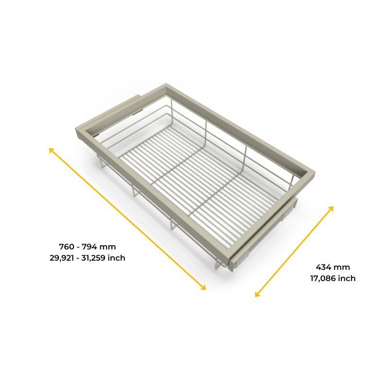 Emuca Kit di cestello in filo e telaio a scorrimento con chiusura ammortizzata per armadio, regolabile, modulo 800 mm, Grigio pietra