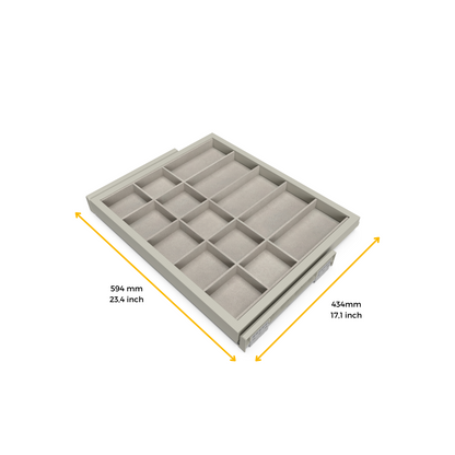 Emuca Kit di cassetto organizzatore e telaio a scorrimento con chiusura ammortizzata per armadio, regolabile, modulo 600 mm, Grigio pietra