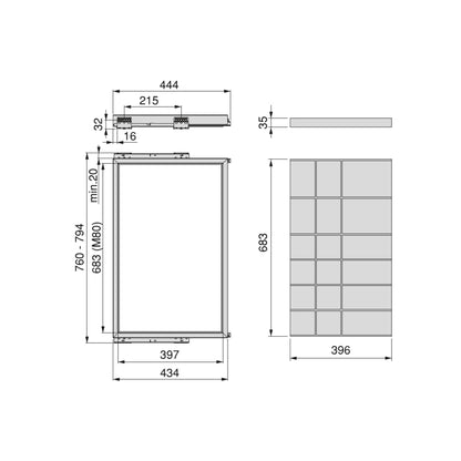 Emuca Kit di cassetto organizzatore e telaio a scorrimento con chiusura ammortizzata per armadio, regolabili, modulo 800 mm, Grigio pietra