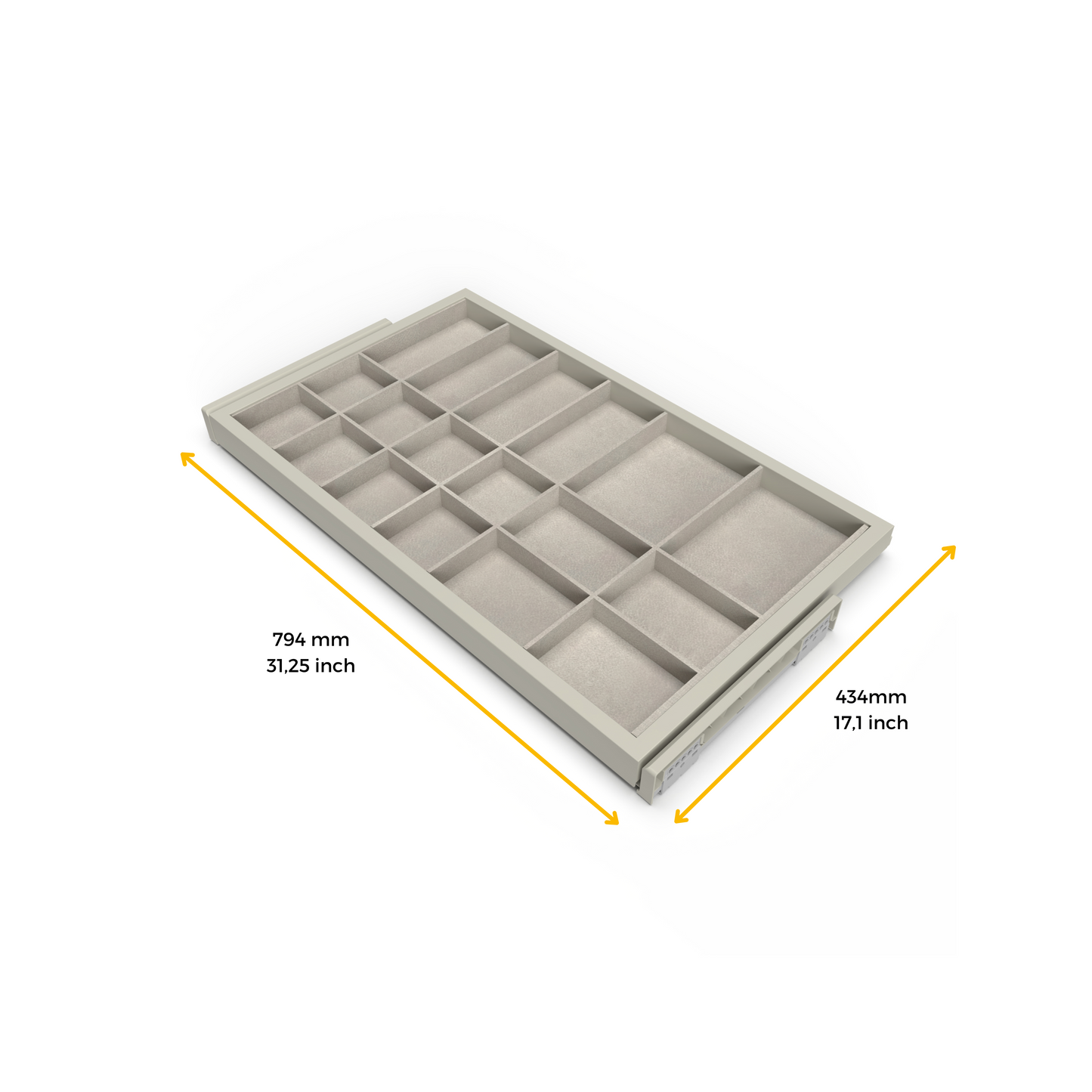 Emuca Kit di cassetto organizzatore e telaio a scorrimento con chiusura ammortizzata per armadio, regolabili, modulo 800 mm, Grigio pietra