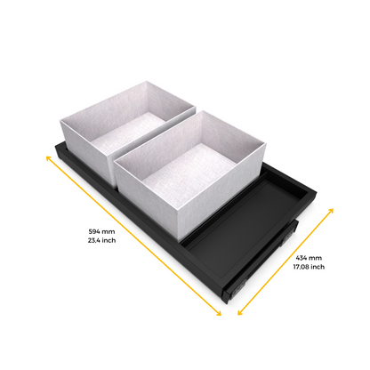 Emuca Kit di vassoio metallico e telaio a scorrimento con chiusura ammortizzata per armadio, regolabile, modulo 600 mm, Grigio pietra
