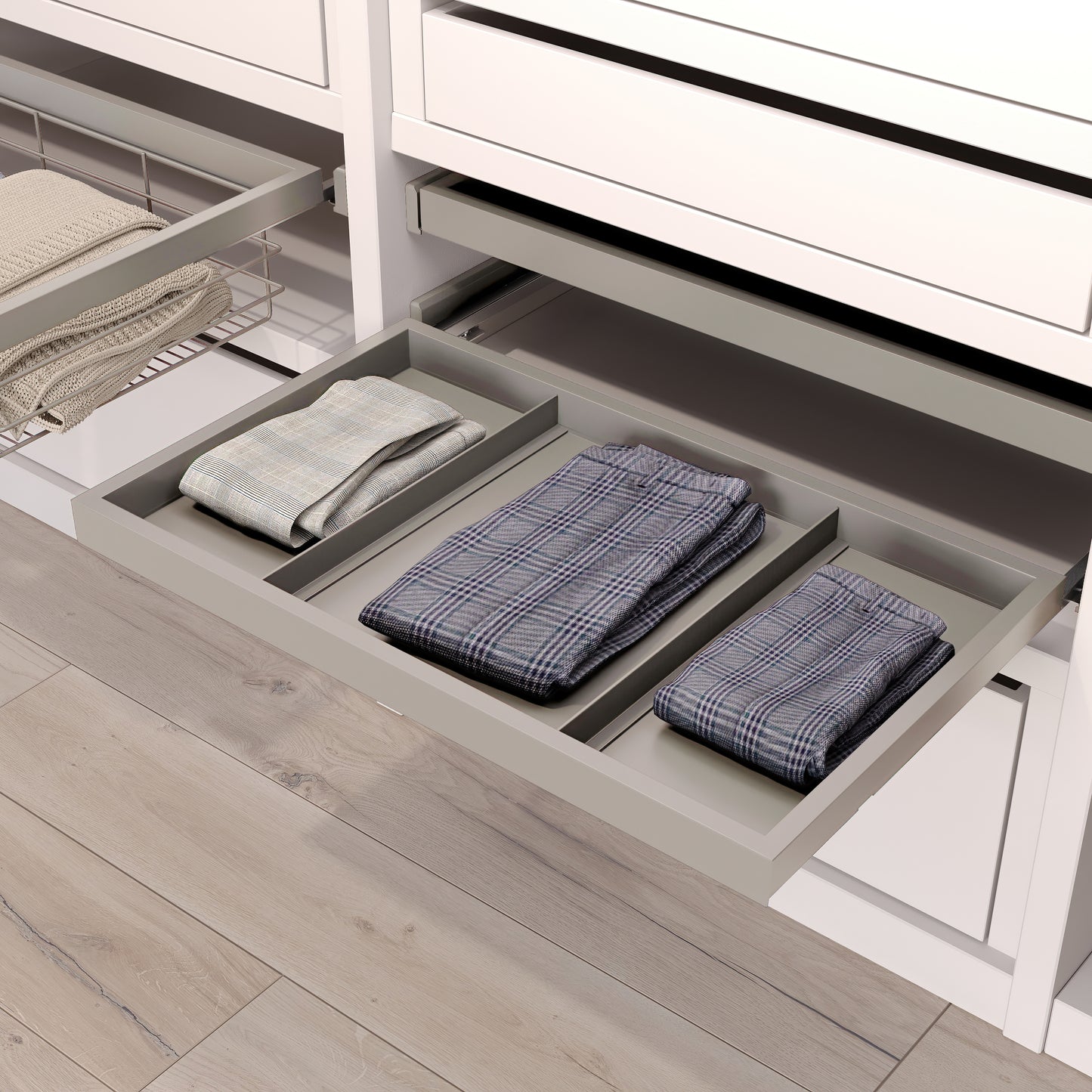 Emuca Kit di vassoio metallico e telaio a scorrimento con chiusura ammortizzata per armadio, regolabile, modulo 600 mm, Grigio pietra