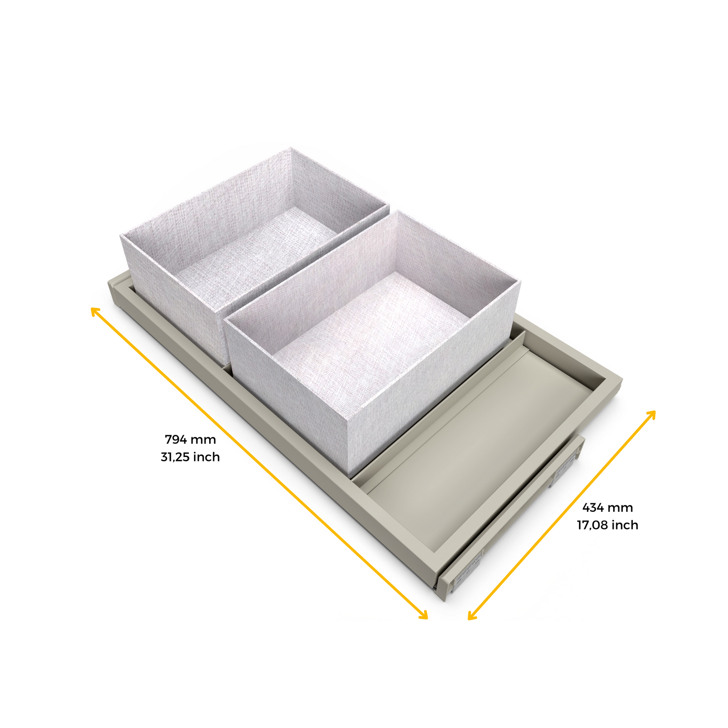 Emuca Kit di vassoio, 2 cestini organizzatori e telaio a scorrimento con chiusura ammortizzata per armadi, regolabile, modulo 800 mm, Grigio pietra