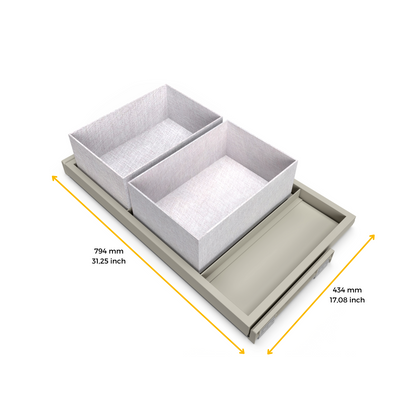 Emuca Kit di vassoio, 2 cestini organizzatori e telaio a scorrimento con chiusura ammortizzata per armadi, regolabile, modulo 800 mm, Grigio pietra