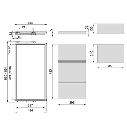 Emuca Kit di vassoio, 3 cestini organizzatori e telaio a scorrimento con chiusura ammortizzata per armadi, regolabile, modulo 900 mm, Grigio pietra