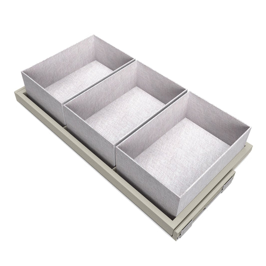 Emuca Kit di vassoio, 3 cestini organizzatori e telaio a scorrimento con chiusura ammortizzata per armadi, regolabile, modulo 900 mm, Grigio pietra