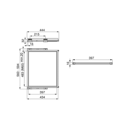 Emuca Kit di 7 aste portapantaloni e telaio a scorrimento Hack per armadi, chiusura ammortizzata, regolabile, modulo 600 mm, Grigio pietra