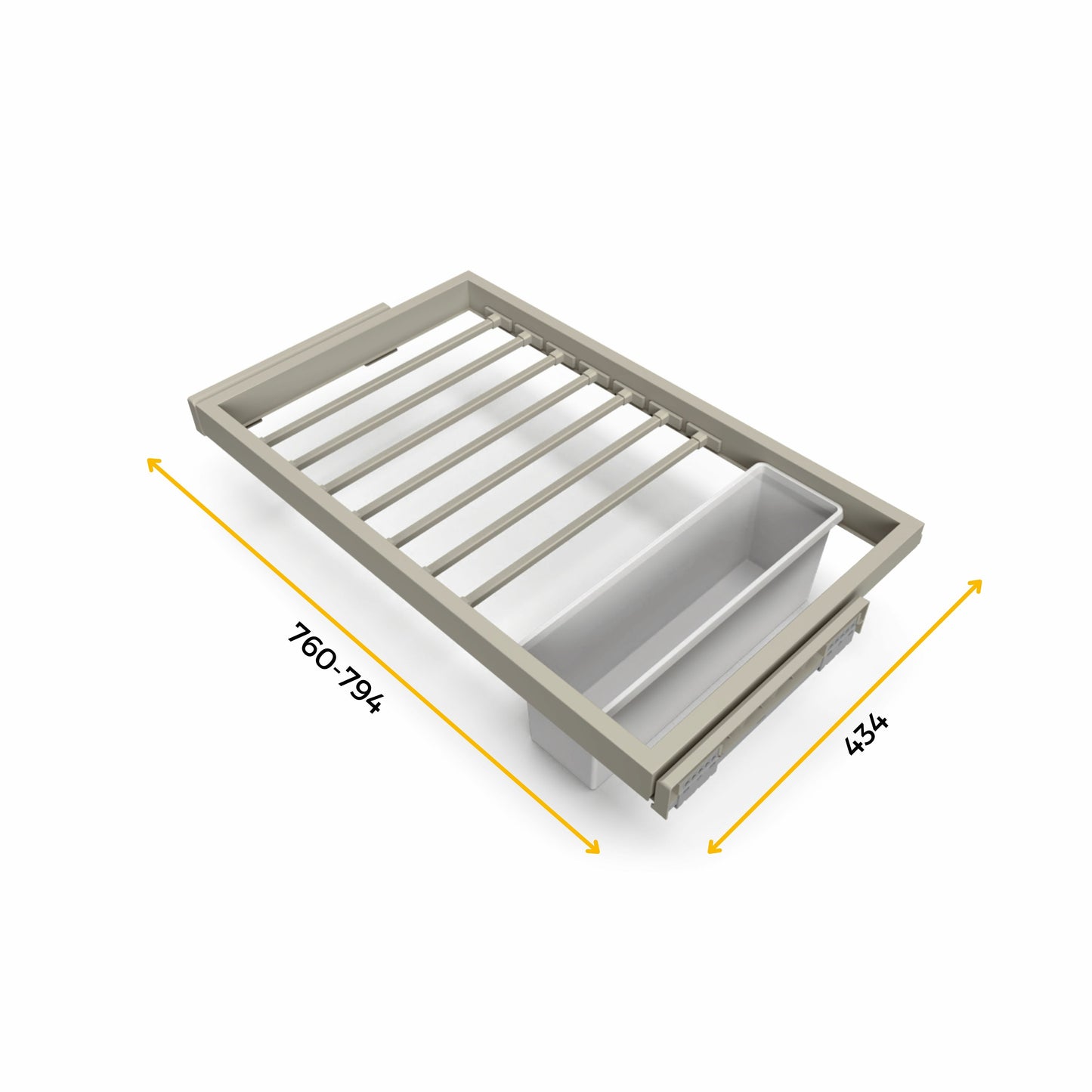 Emuca Kit di 7 aste portapantaloni, 1 vassoio e 1 telaio a scorrimento con chiusura ammortizzata per armadi, regolabile, modulo 800 mm, Grigio pietra