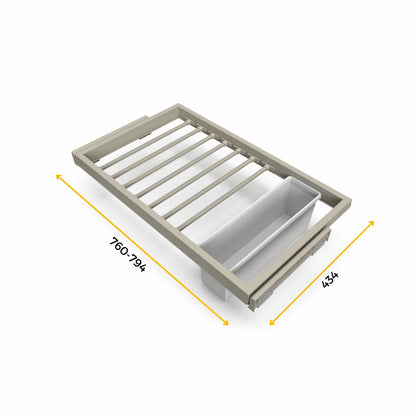 Emuca Kit di 7 aste portapantaloni, 1 vassoio e 1 telaio a scorrimento con chiusura ammortizzata per armadi, regolabile, modulo 800 mm, Grigio pietra