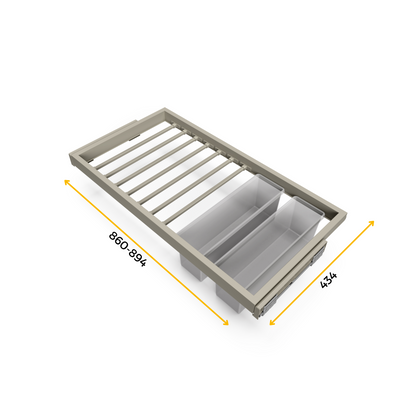Emuca Kit di 7 aste portapantaloni, 2 vassoi e 1 telaio a scorrimento con chiusura ammortizzata per armadi, regolabile, modulo 900 mm, Grigio pietra