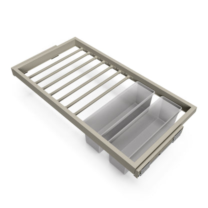 Emuca Kit di 7 aste portapantaloni, 2 vassoi e 1 telaio a scorrimento con chiusura ammortizzata per armadi, regolabile, modulo 900 mm, Grigio pietra