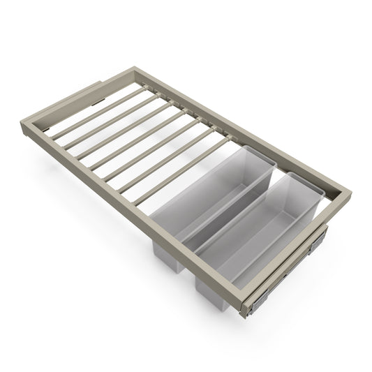 Emuca Kit di 7 aste portapantaloni, 2 vassoi e 1 telaio a scorrimento con chiusura ammortizzata per armadi, regolabile, modulo 900 mm, Grigio pietra