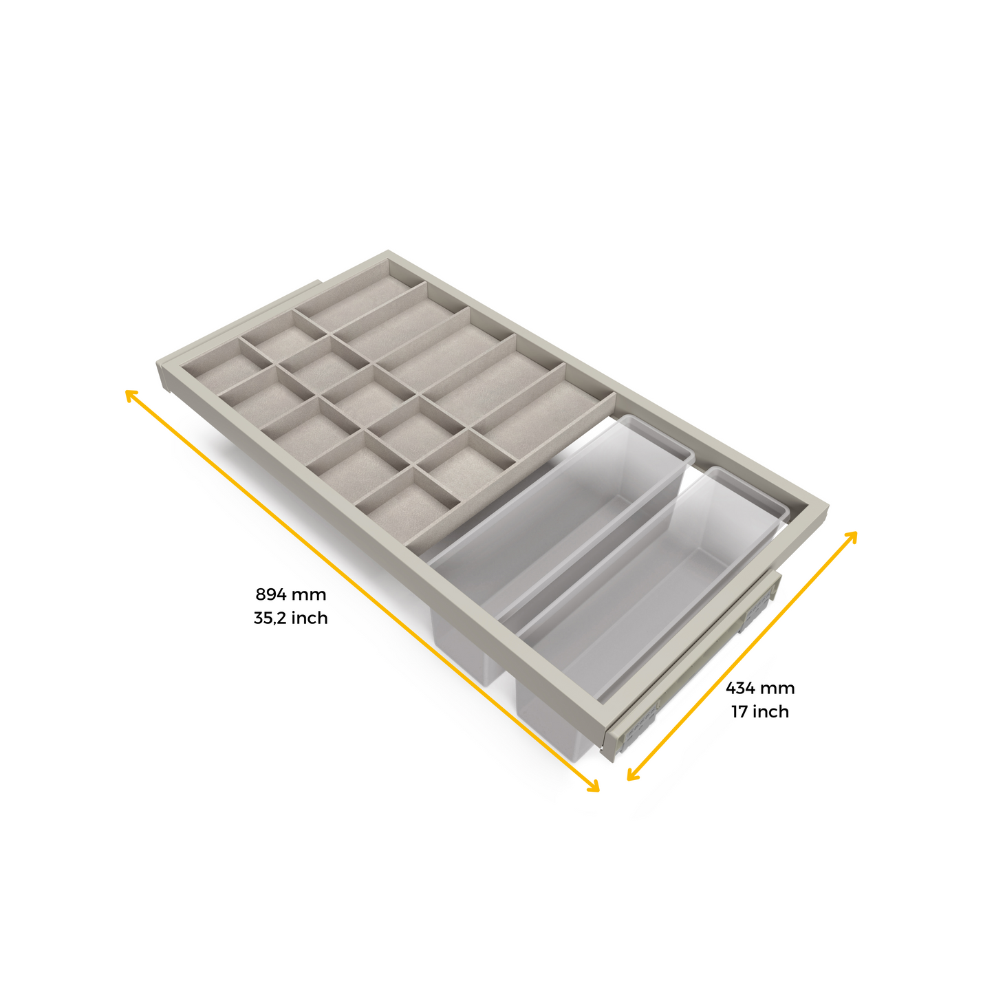 Emuca Kit di cassetti organizzatori, vassoio e telaio a scorrimento con chiusura ammortizzata per armadi, regolabile, modulo 900 mm, Grigio Pietra