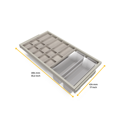 Emuca Kit di cassetti organizzatori, vassoio e telaio a scorrimento con chiusura ammortizzata per armadi, regolabile, modulo 900 mm, Grigio Pietra